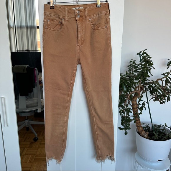 Free People Pants - Free People We The Free Tan High Rise Skinny Jeans with Frayed Hem